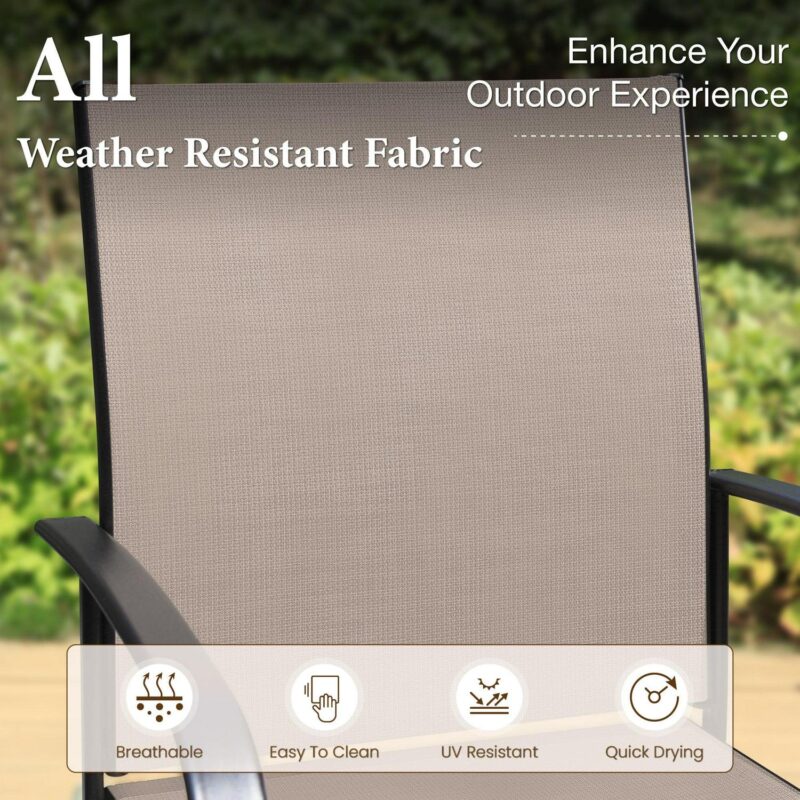 6-Piece Outdoor Patio Dining Set with Metal Steel Square Table and 4 Textilene Chairs and 9ft Patio Beige Umbrella, Black and Gray - Image 2