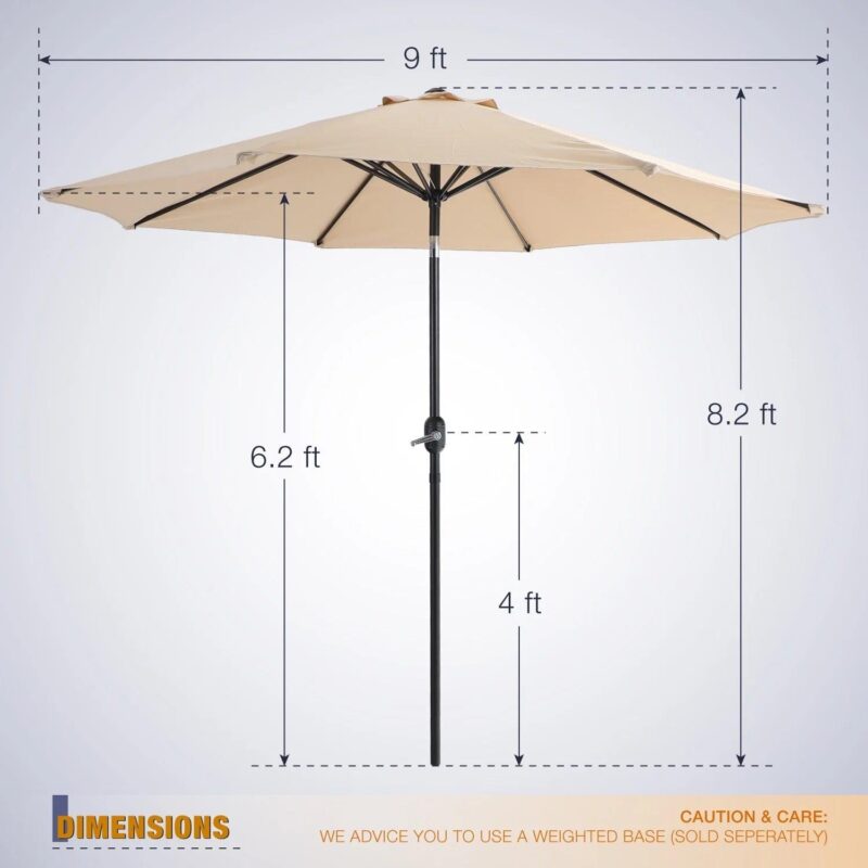 6-Piece Outdoor Patio Dining Set with Metal Steel Square Table and 4 Textilene Chairs and 9ft Patio Beige Umbrella, Black and Gray - Image 17