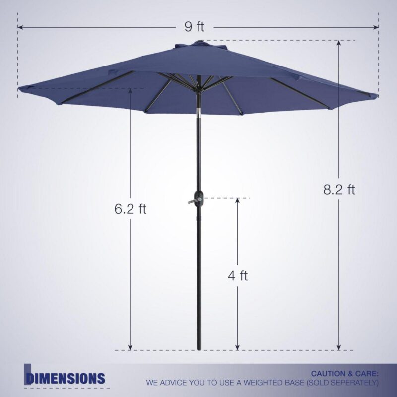 6 Pieces Outdoor Patio Dining Set with 10 Ft Umbrella Square Metal Table and Wicker Chairs Furniture Set- Navy Blue - Image 13