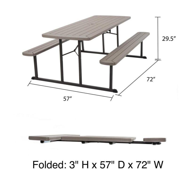 6 ft. Folding Blow Mold Picnic Table, Taupe Wood Grain with Brown Legs - Image 6