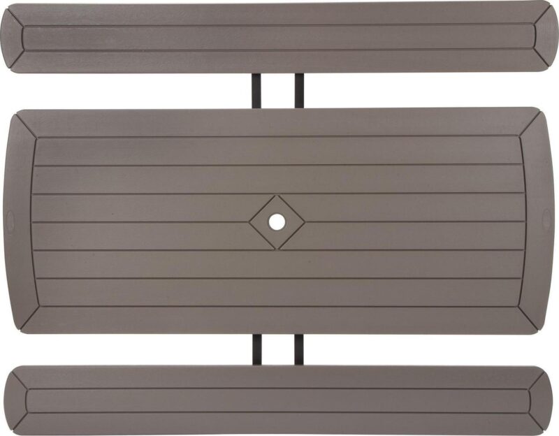 6 ft. Folding Blow Mold Picnic Table, Taupe Wood Grain with Brown Legs - Image 12