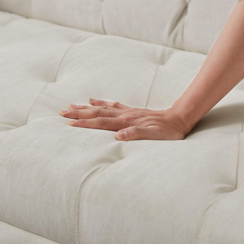 71 Inches Velvet Futon Sofa Bed with 2 Pillows,Modern Convertible Futon Couch with Adjustable Backrest,Beige - Image 4