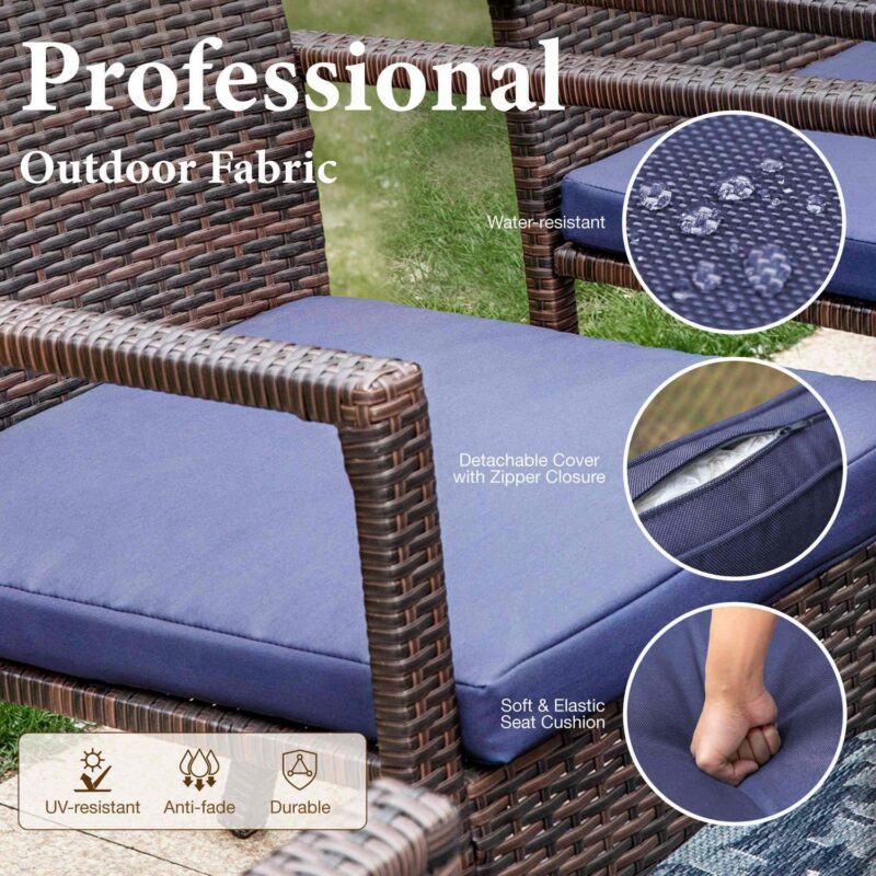 7 Piece Outdoor Patio Dining Sets with Rectangle Metal Table and Wicker Chairs Furniture Set- Navy Blue - Image 6