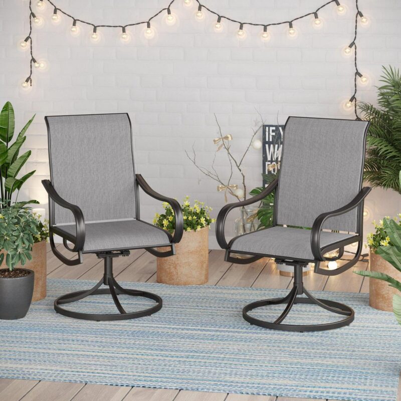 7-Piece Outdoor Patio Dining Set, Swivel Chairs and 54a Large Round Table with Umbrella Hole, Steel Frame and Textilene Seat, Gray - Image 2