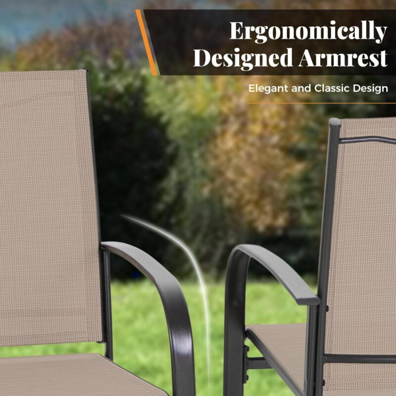 7-Piece Outdoor Patio Dining Set with 6 Textilene Chairs and 1 Metal Steel Rectangle Table, Black and Gray-brown - Image 2