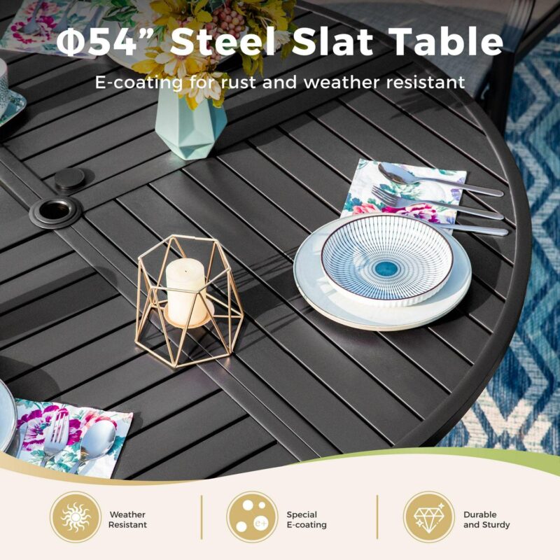 7-Piece Outdoor Patio Dining Set, Swivel Chairs and 54a Large Round Table with Umbrella Hole, Steel Frame and Textilene Seat, Gray - Image 9
