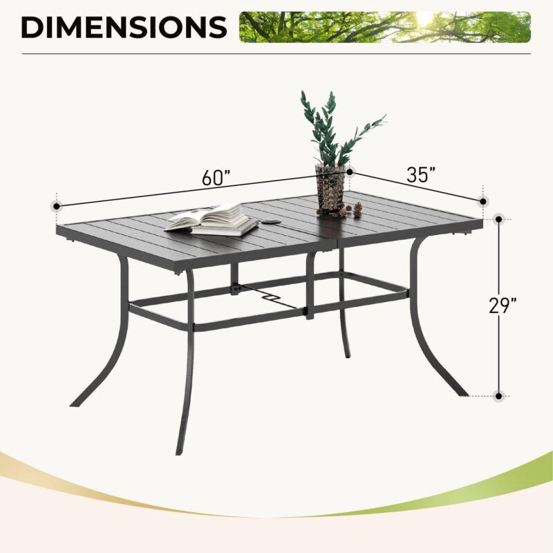 7-Piece Outdoor Patio Dining Set for 6, All-Weather Rattan Chairs and Rectangular Table with Umbrella Hole - Image 12