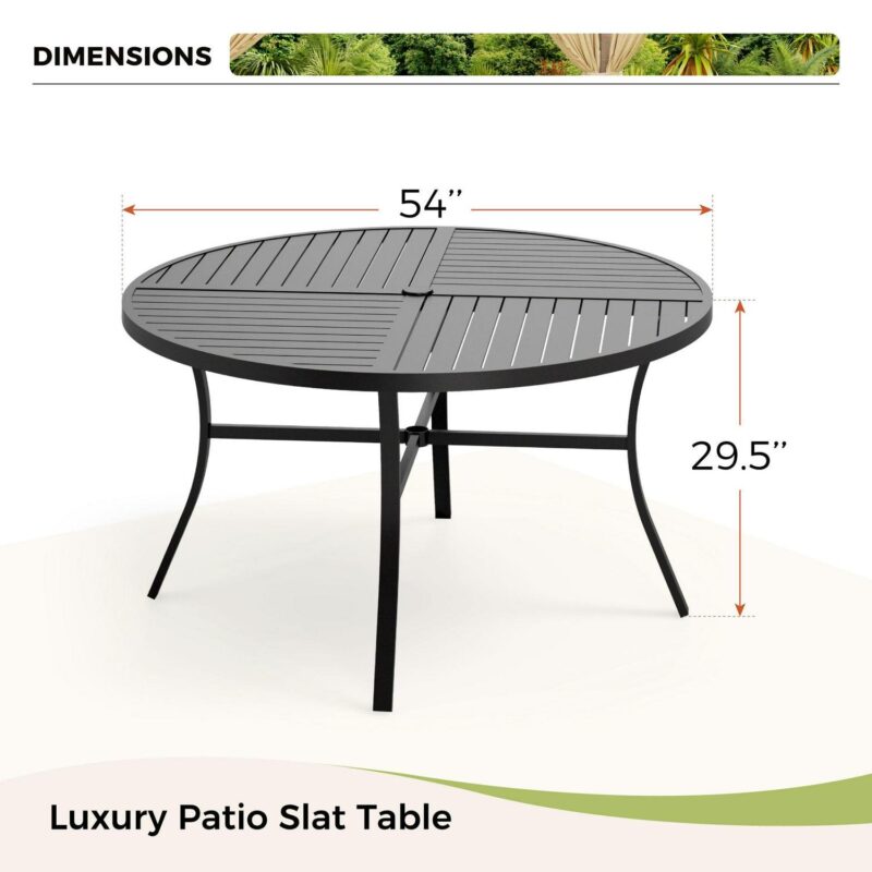 7-Piece Outdoor Patio Dining Set, Swivel Chairs and 54a Large Round Table with Umbrella Hole, Steel Frame and Textilene Seat, Gray - Image 11