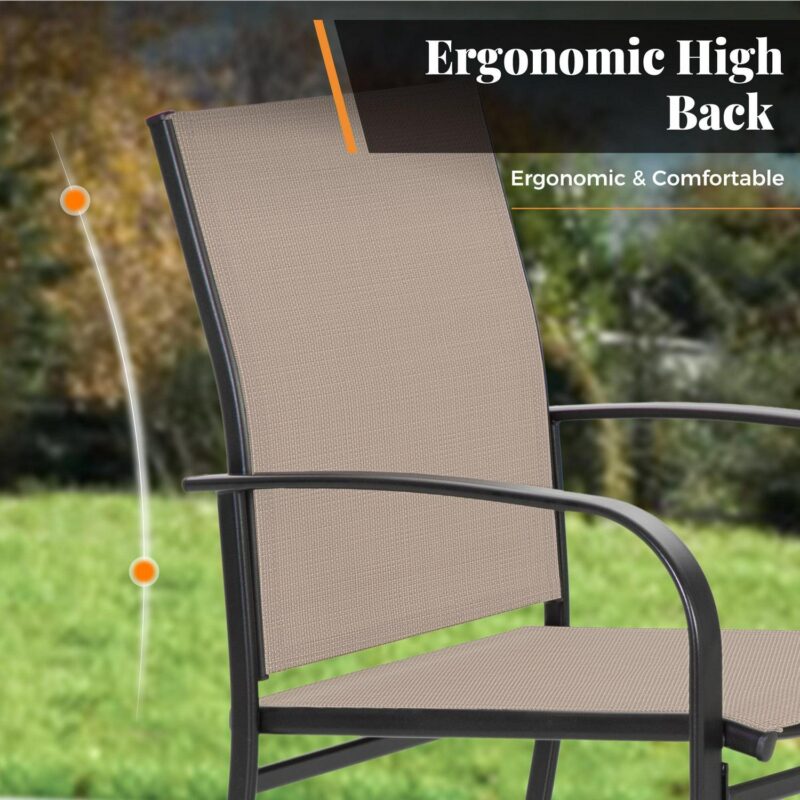 7-Piece Outdoor Patio Dining Set with 6 Textilene Chairs and 1 Metal Steel Rectangle Table, Black and Gray-brown - Image 3
