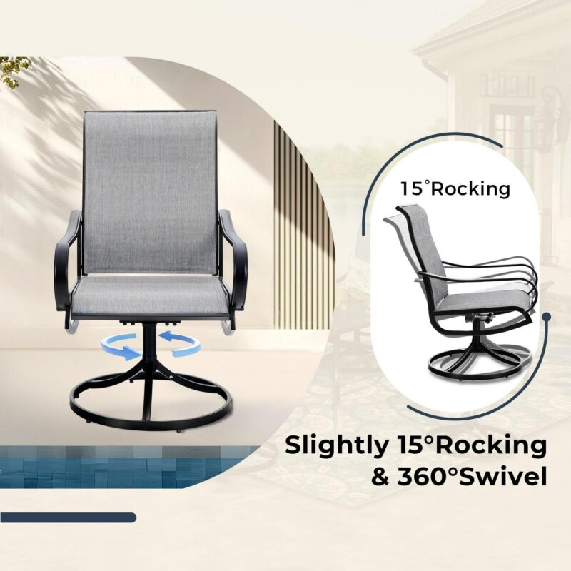 7-Piece Outdoor Patio Dining Set, Swivel Chairs and 54a Large Round Table with Umbrella Hole, Steel Frame and Textilene Seat, Gray - Image 5
