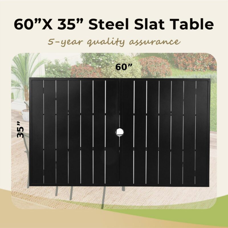 7-Piece Outdoor Patio Dining Set with 6 Textilene Chairs and 1 Metal Steel Rectangle Table, Black and Gray-brown - Image 11