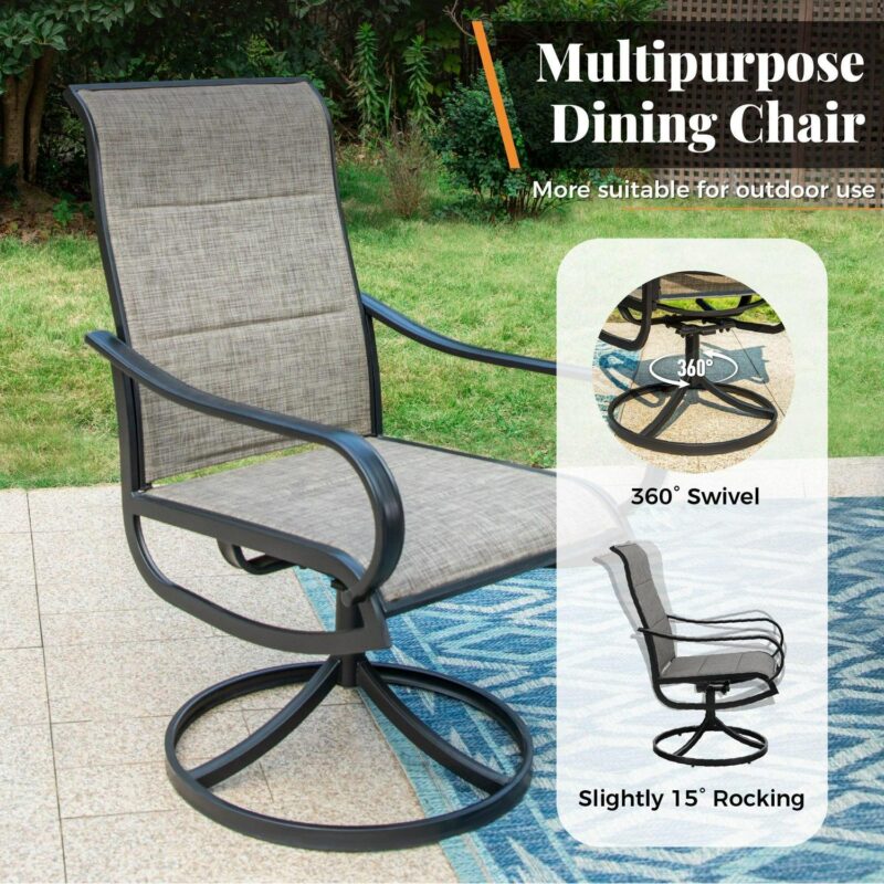 7-Piece Outdoor Patio Dining Set for 6, Padded High-Back Swivel Chairs and Rectangular Table, Grayish Brown - Image 4