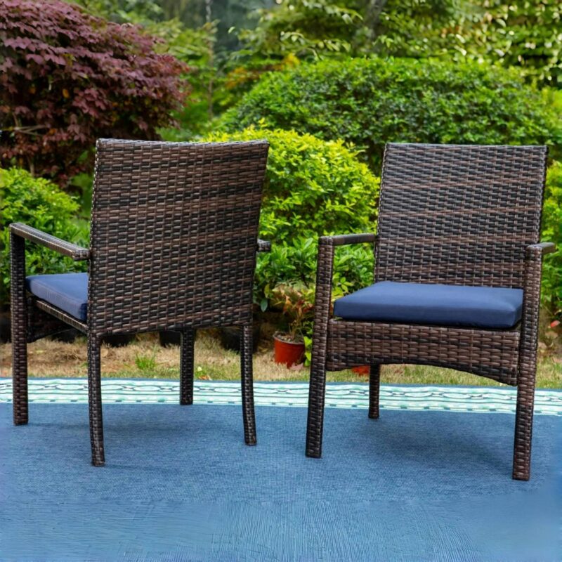 7 Piece Outdoor Patio Dining Sets with Rectangle Metal Table and Wicker Chairs Furniture Set- Navy Blue - Image 3