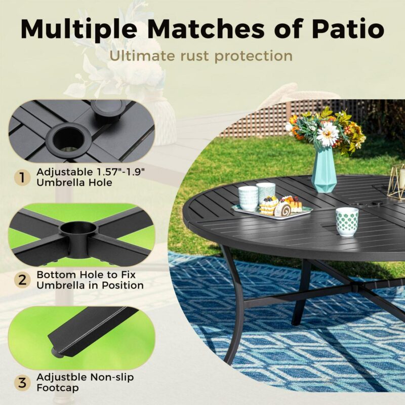 7-Piece Outdoor Patio Dining Set, Swivel Chairs and 54a Large Round Table with Umbrella Hole, Steel Frame and Textilene Seat, Gray - Image 10
