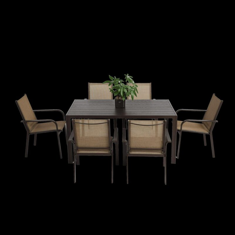 7 Pieces Patio Dining Set,Outdoor Dining Set,Outdoor Furniture Table and 6 Textilene Chairs for Garden Backyard Deck,Brown - Image 3