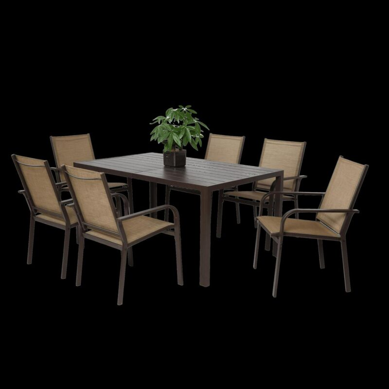 7 Pieces Patio Dining Set,Outdoor Dining Set,Outdoor Furniture Table and 6 Textilene Chairs for Garden Backyard Deck,Brown - Image 6