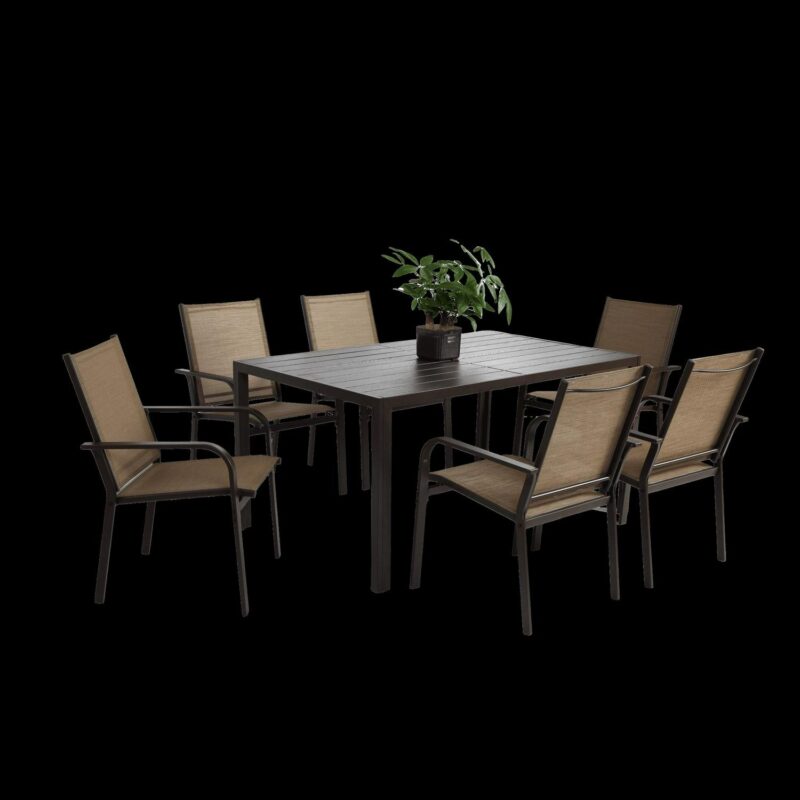 7 Pieces Patio Dining Set,Outdoor Dining Set,Outdoor Furniture Table and 6 Textilene Chairs for Garden Backyard Deck,Brown