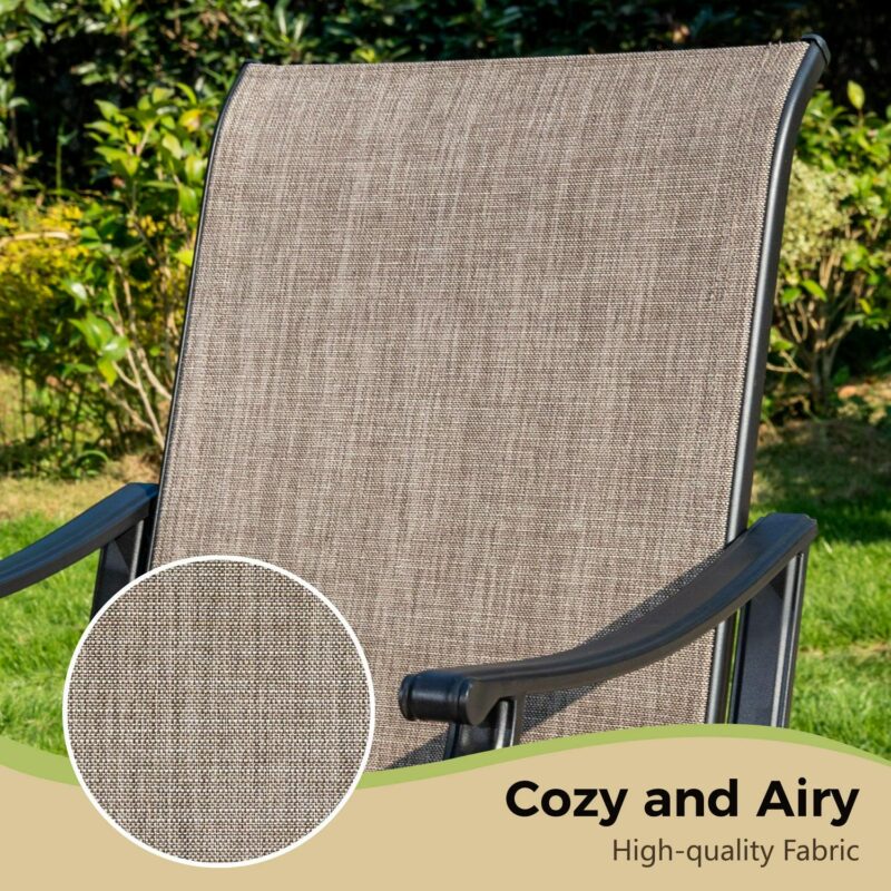 9-Piece Outdoor Patio Dining Set with High-Back Sling Chairs and 83  Large Table with Umbrella Hole for 8-Person, Black and Brown-Gray - Image 11