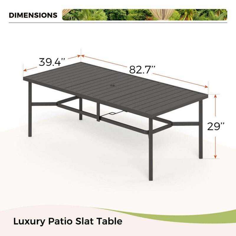 9-Piece Outdoor Patio Dining Set with High-Back Sling Chairs and 83  Large Table with Umbrella Hole for 8-Person, Black and Brown-Gray - Image 6