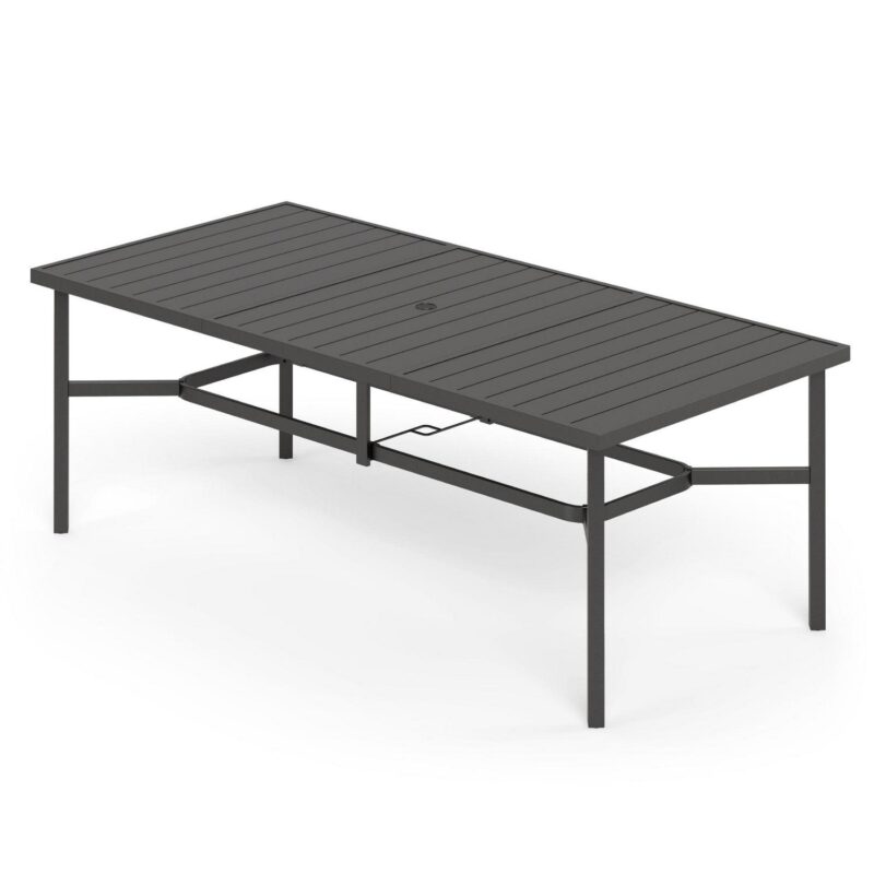 9-Piece Outdoor Patio Dining Set with High-Back Sling Chairs and 83  Large Table with Umbrella Hole for 8-Person, Black and Brown-Gray - Image 8