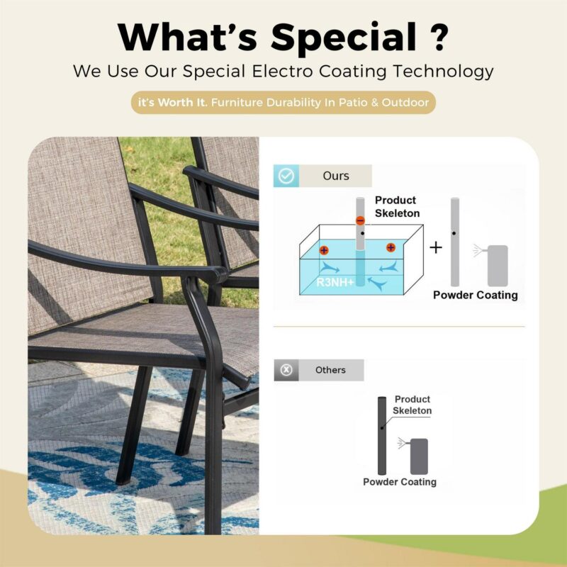 9-Piece Outdoor Patio Dining Set with High-Back Sling Chairs and 83  Large Table with Umbrella Hole for 8-Person, Black and Brown-Gray - Image 5