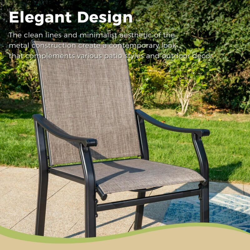9-Piece Outdoor Patio Dining Set with High-Back Sling Chairs and 83  Large Table with Umbrella Hole for 8-Person, Black and Brown-Gray - Image 7