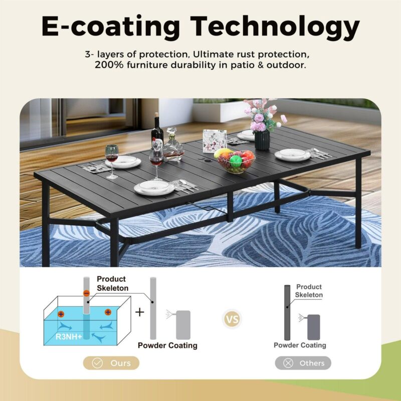 9-Piece Outdoor Patio Dining Set with High-Back Sling Chairs and 83  Large Table with Umbrella Hole for 8-Person, Black and Brown-Gray - Image 9
