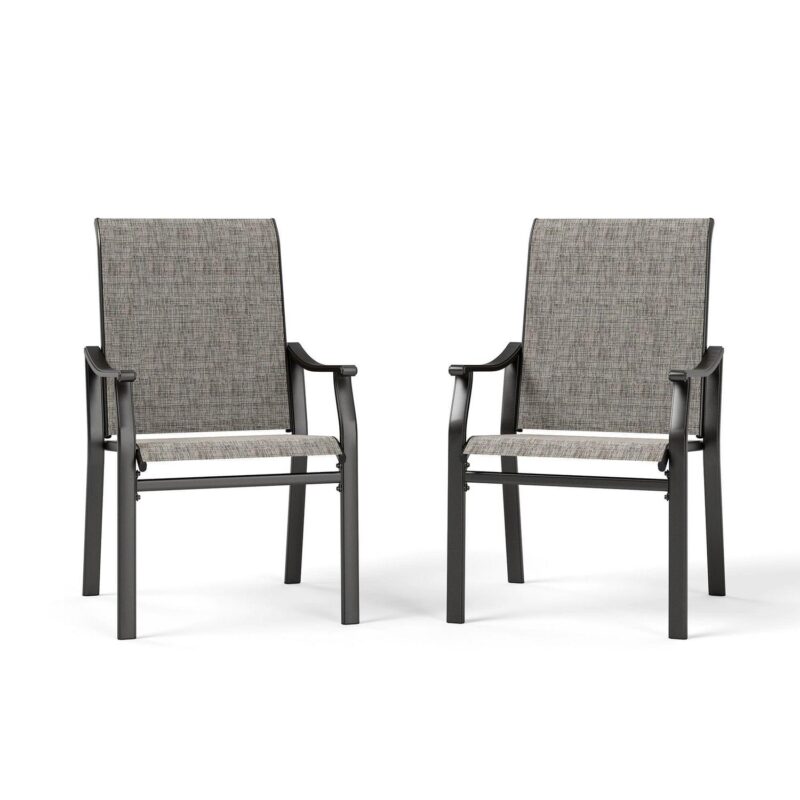 9-Piece Outdoor Patio Dining Set with High-Back Sling Chairs and 83  Large Table with Umbrella Hole for 8-Person, Black and Brown-Gray - Image 2