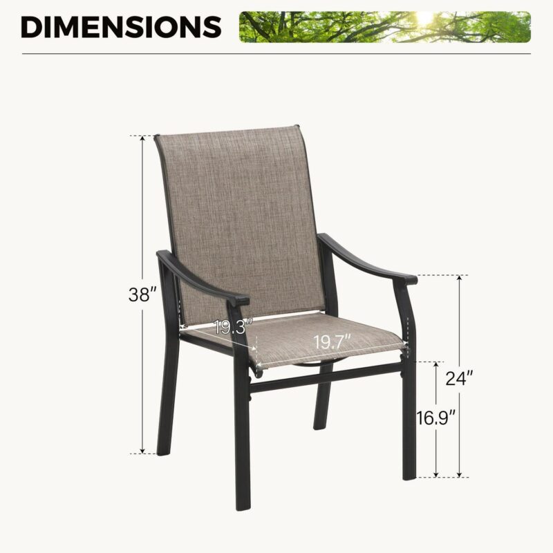 9-Piece Outdoor Patio Dining Set with High-Back Sling Chairs and 83  Large Table with Umbrella Hole for 8-Person, Black and Brown-Gray - Image 4