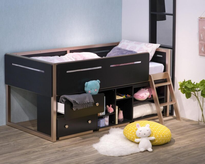 ACME Prescott Wooden Frame Bookshelf with 2 Compartments in Black and Rose Gold - Image 3