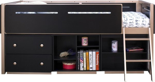 ACME Prescott Wooden Frame Bookshelf with 2 Compartments in Black and Rose Gold
