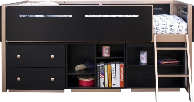 ACME Prescott Wooden Frame Bookshelf with 2 Compartments in Black and Rose Gold