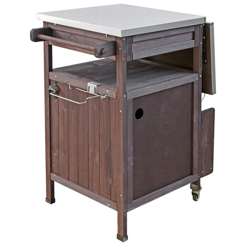 AENKYO Outdoor Grill Cart with Stainless Steel Top, Drop Leaf, Cabinet and Wheels, BBQ Prep Table for Patio and Backyard, Brown - Image 12