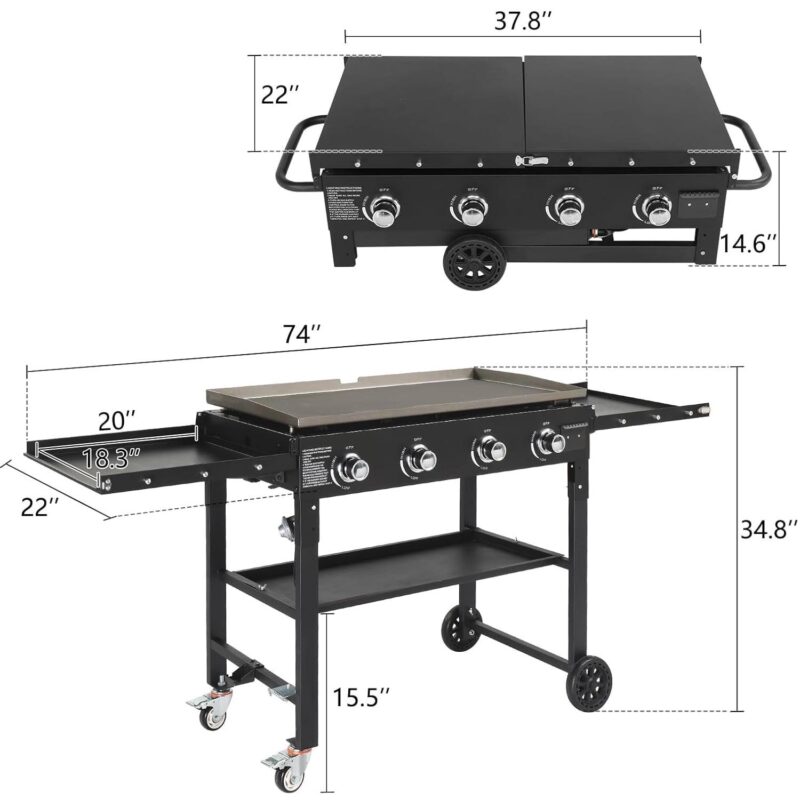 AKIUDEX 36  4-Burner Propane Outdoor Flat Top Gas Griddle Grill Cooking Station - Image 3