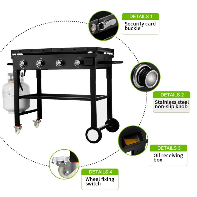 AKIUDEX 36  4-Burner Propane Outdoor Flat Top Gas Griddle Grill Cooking Station - Image 7