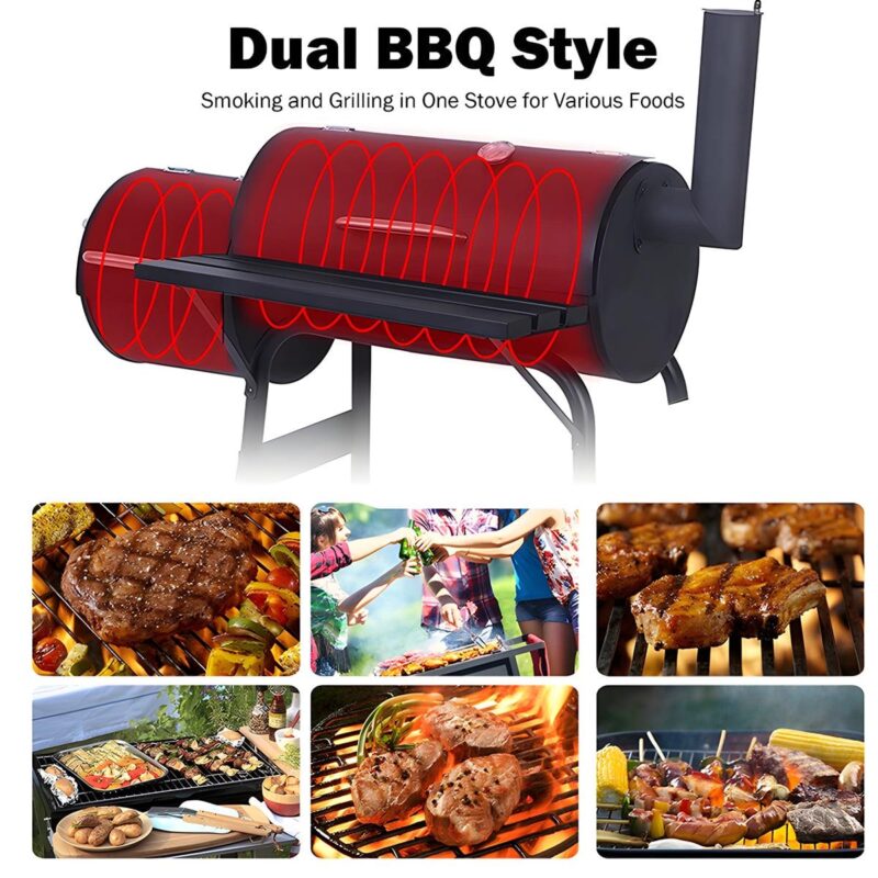 AKIUDEX Outdoor Portable BBQ Charcoal Grill with Offset Smoker for Pit Patio Backyard, Black - Image 7
