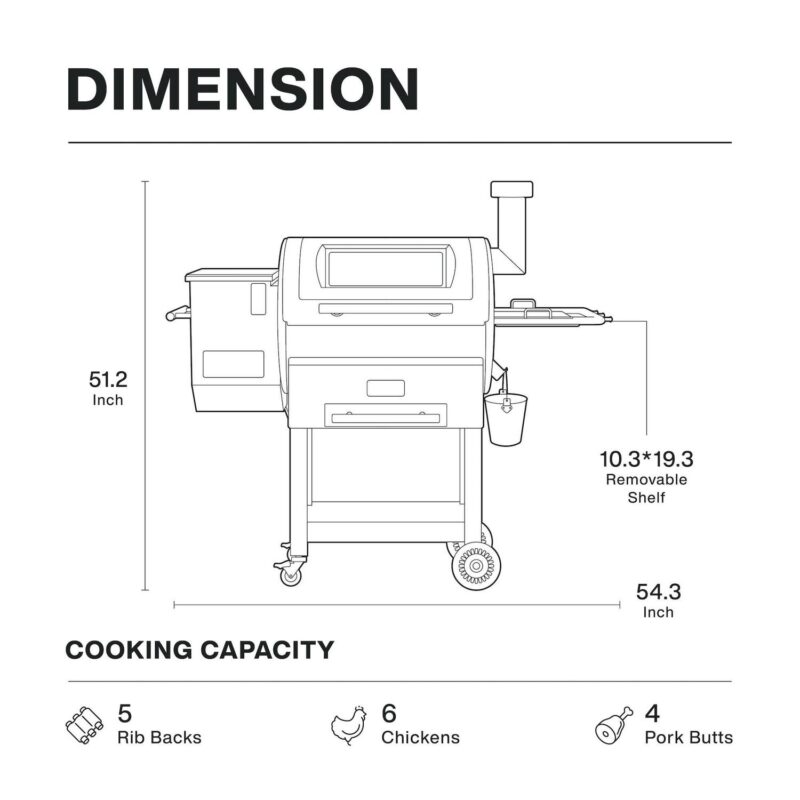 ASMOKE AS700P 700 sq. in. Skylights Wood Pellet Grill Smoker 8 in 1 BBQ - Black - Image 8