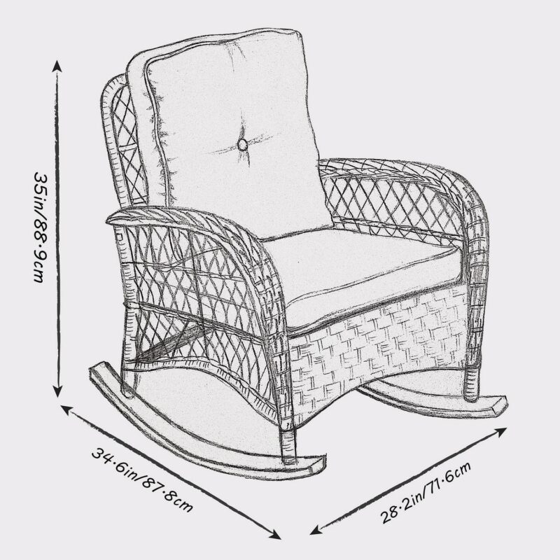 Abble 3-Piece Outdoor Furniture Set, Patio Outdoor Conversation Set with Coffee Table, PE Wicker Rocking Chairs with Beige Cushions, Dark Brown - Image 5