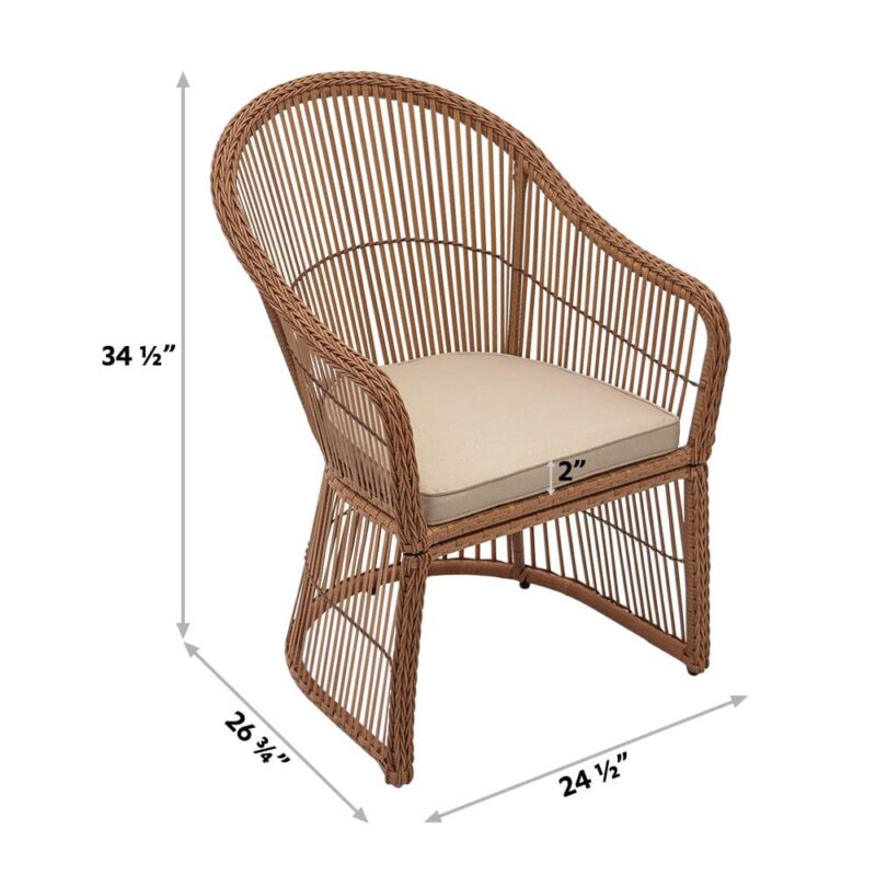 Abble 3 Pieces Patio Furniture Set Outdoor Patio Conversation Set Wicker Rattan 2-Person Seating Group Set with Coffee Table and Beige Cushions,- Natural - Image 6