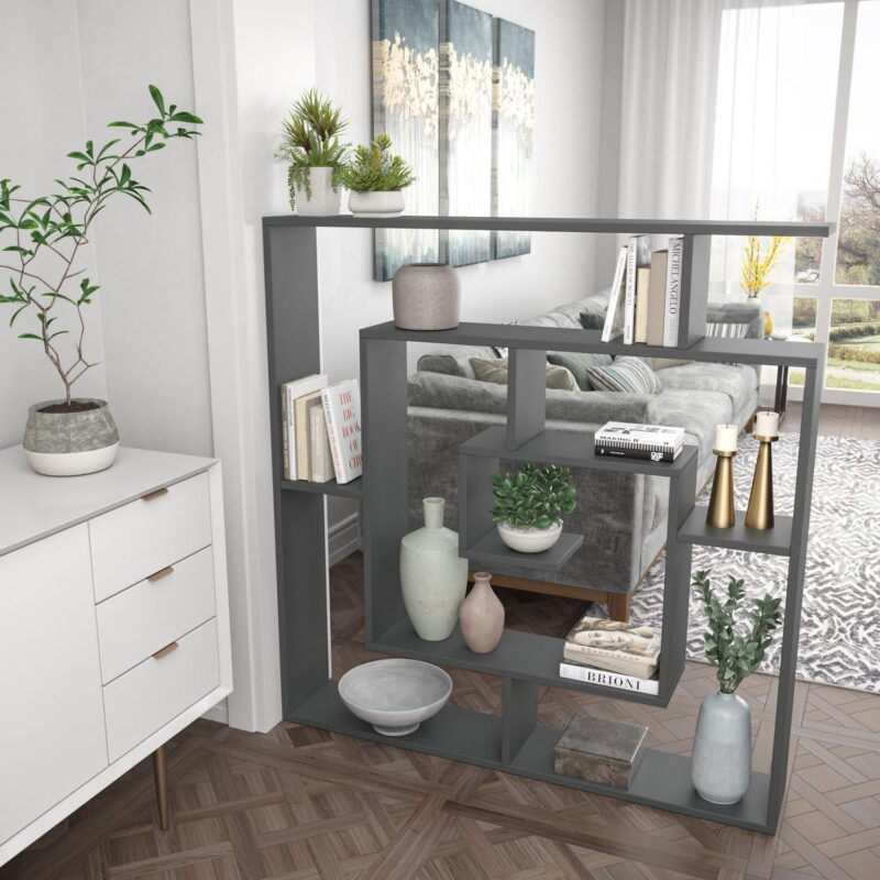 Ada Home Decor Furniture 4 Tier Open Shelf Anthracite Briscoe Modern Bookcase - Image 4