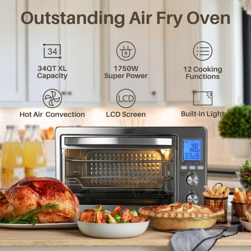 Air Fryer Toaster Oven 12-in-1 Countertop Oven with Speedy Convection, Large 34 QT Capacity, 1750W, Stainless Steel - Gray - Image 5