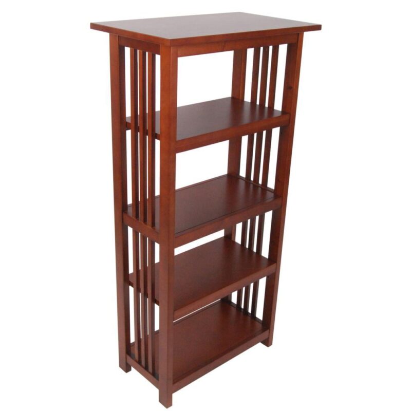 Alaterre Furniture Mission 48 in. Bookshelf, 4 Tier Bookcase with 2 Adjustable Shelves, for Living Room or Home Office, Cherry - Image 5