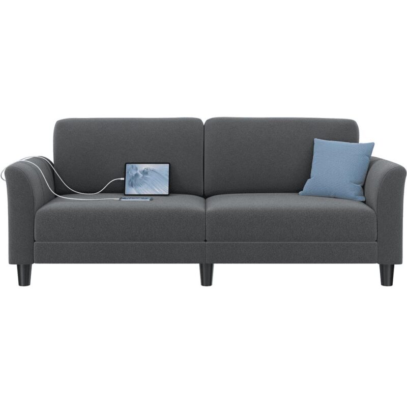 Alden Design 2-Seater 67 W Upholstered Sofa with USB Charging Ports for Living Room, Dark Gray - Image 4