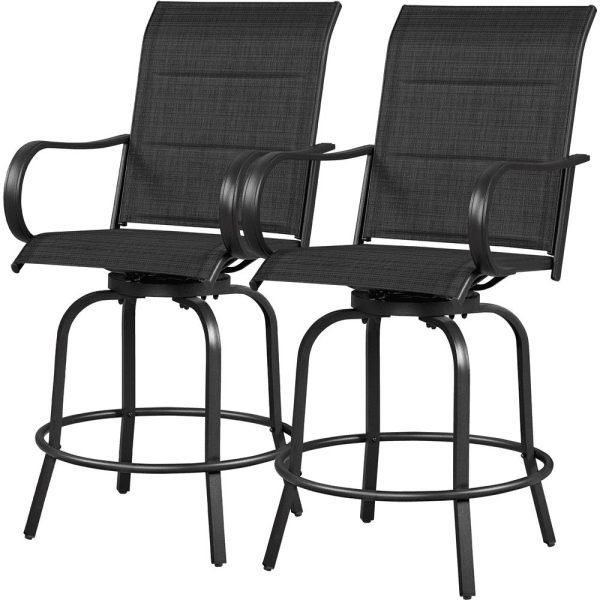 Alden Design 2pcs Outdoor Swivel Texteline Bar Stools Foam-padded for Garden, Black