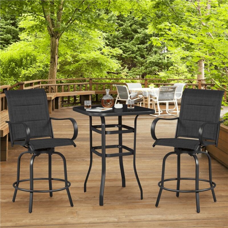 Alden Design 2pcs Outdoor Swivel Texteline Bar Stools Foam-padded for Garden, Black - Image 5