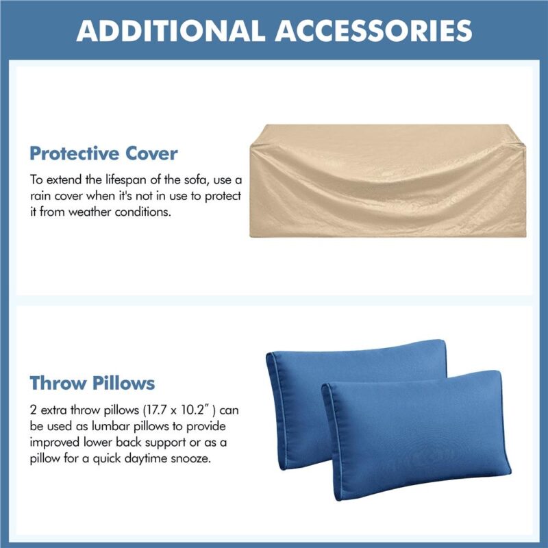 Alden Design 3-Seater Patio Resin Wicker Sofa with Throw Pillows for Yard, Brown/Dark Blue - Image 6
