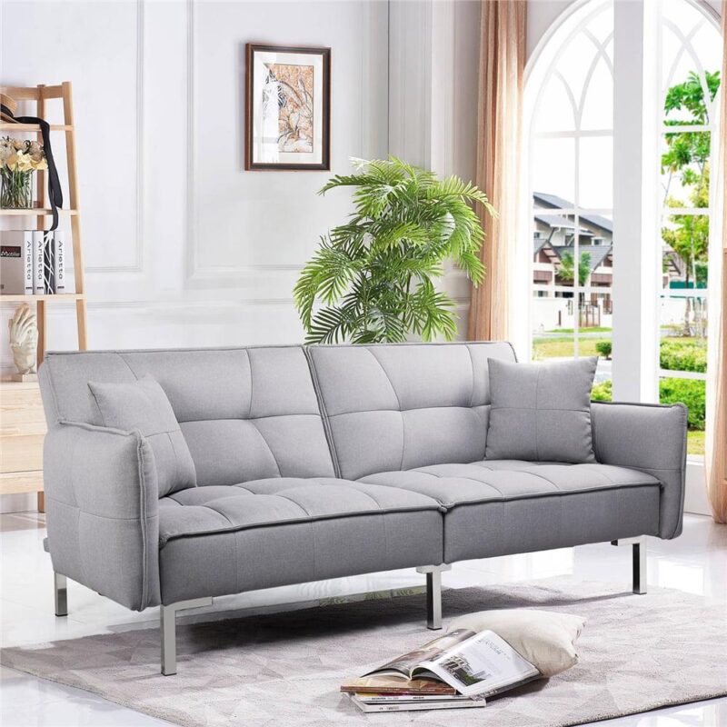 Alden Design Fabric Covered Futon Sofa Bed with Adjustable Backrest, Gray - Image 4