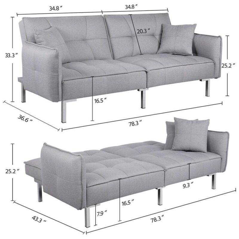 Alden Design Fabric Covered Futon Sofa Bed with Adjustable Backrest, Gray - Image 2