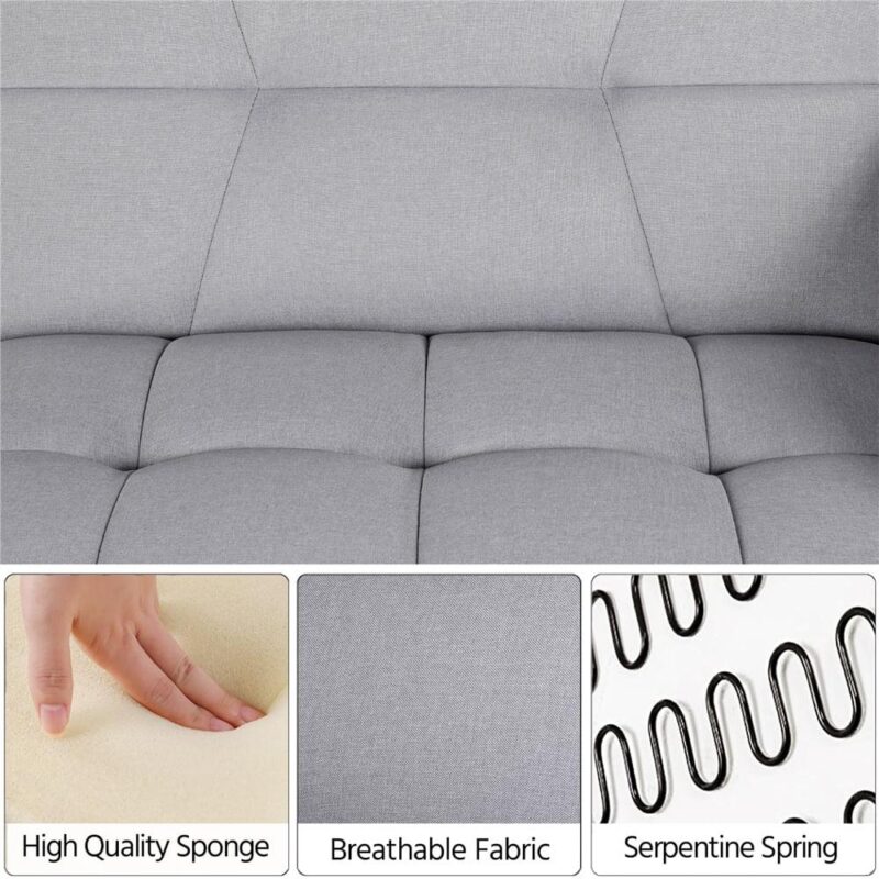 Alden Design Fabric Covered Futon Sofa Bed with Adjustable Backrest, Gray - Image 11