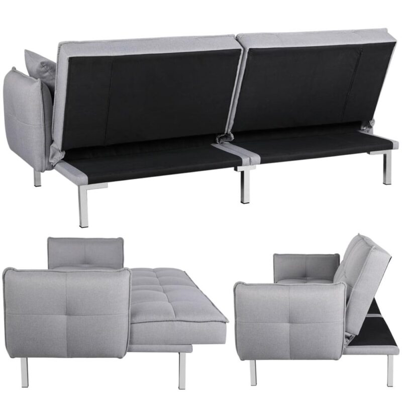 Alden Design Fabric Covered Futon Sofa Bed with Adjustable Backrest, Gray - Image 7